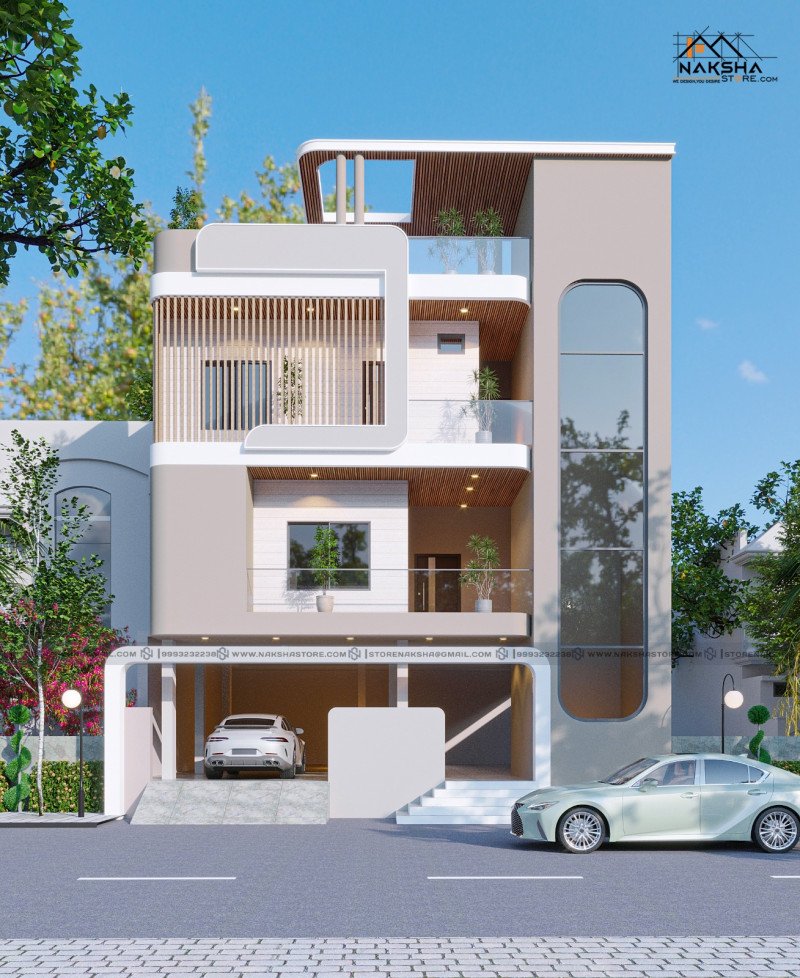 Modern G+2 Residential Elevation Design – Contemporary Luxury House Facade